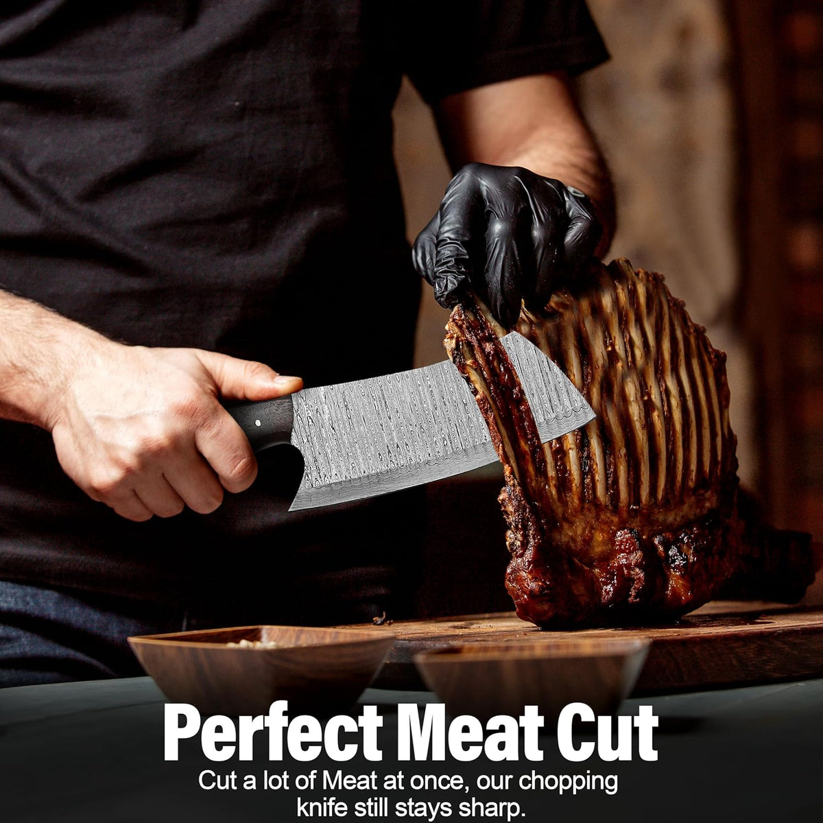 Cleaver Knife, Butcher Knife, Meat knife, Cleaver Chef knife, Meat Cleaver Knife, 7 Inch Damascus Meat Cleaver Butcher Knive For Meat Cutting With Pakkawood Handle & Leather Sheath