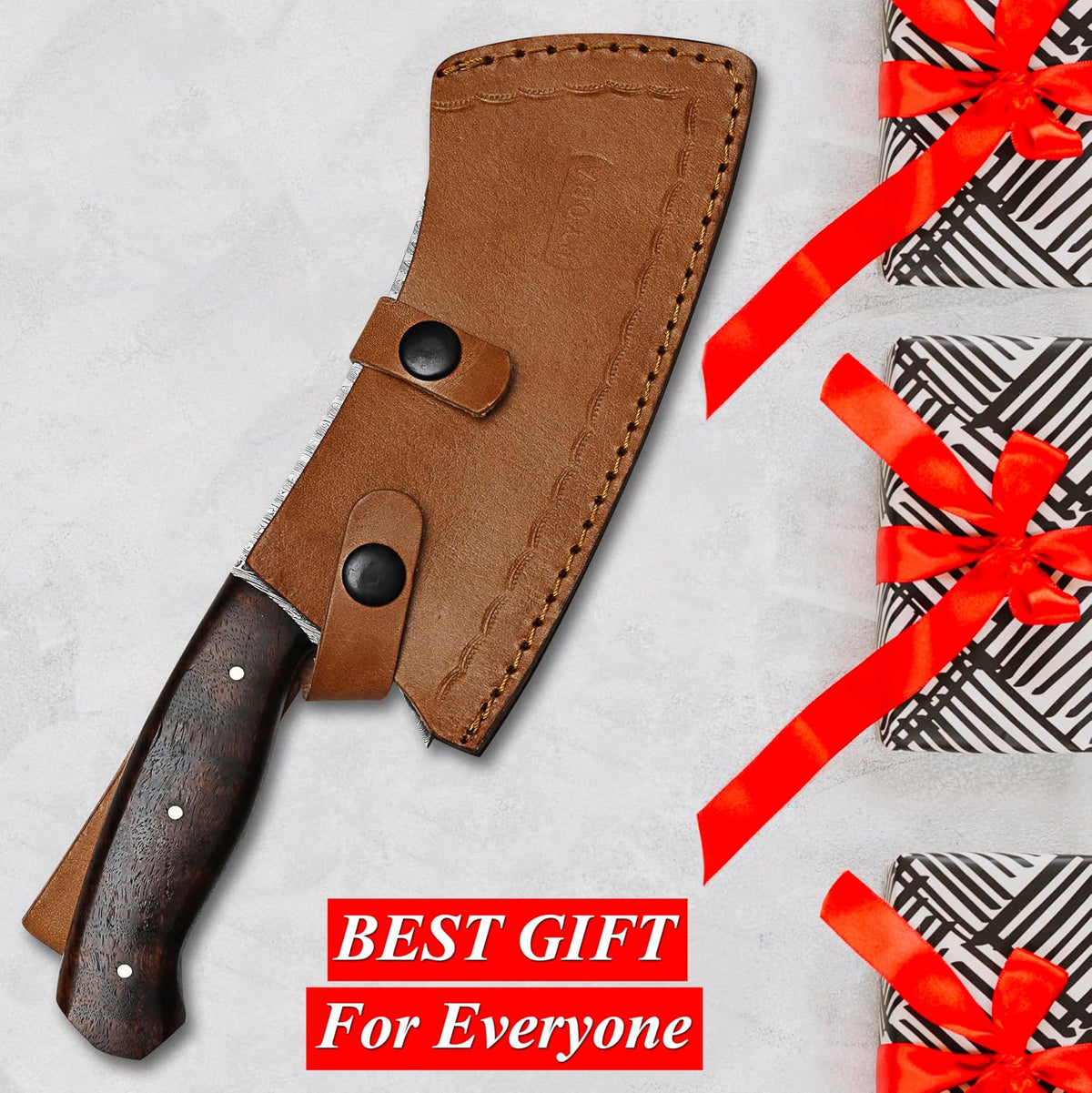 Cleaver Knife, Butcher Knife, Meat knife, Cleaver Chef knife, Meat Cleaver Knife, 7 Inch Damascus Meat Cleaver Butcher Knive For Meat Cutting With Pakkawood Handle & Leather Sheath