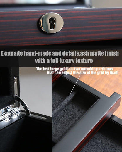 Knife Display Case for 8 Pocket Knives - Pocket Knife Case Storage Box for Men's Gift - Knife Cases for Collections with Ebony Finish and Glass Window Top