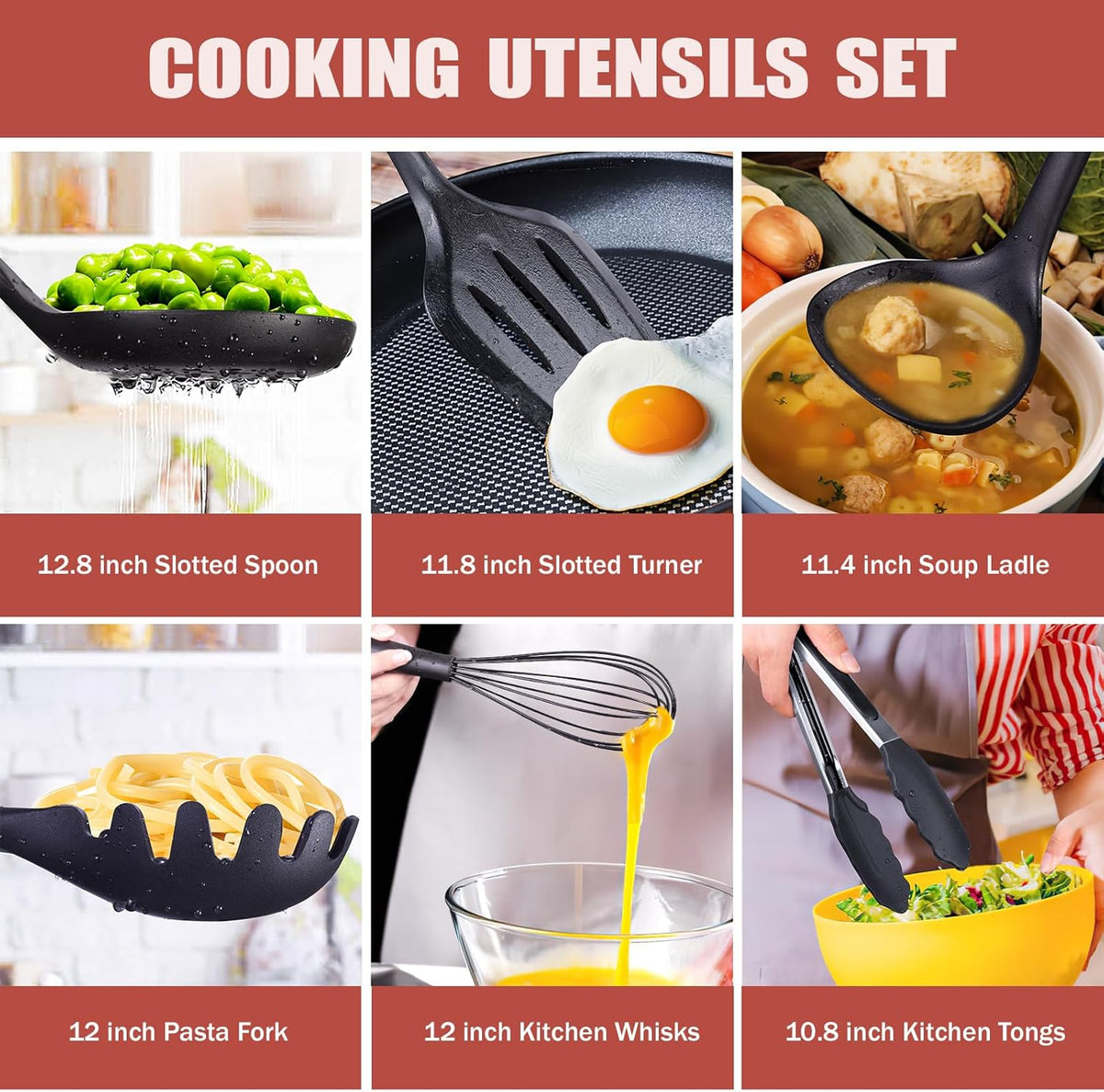 Kitchen Set,18-Piece Cooking Utensils and Kitchen Knife Set,Gray | 7-Piece Kitchen Utensils Heat-resistant to 410°F,5-Piece Sharp Knife,5-Piece Cooking Tools and Cutting Board In One