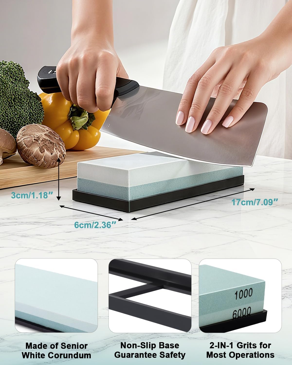 Knife Sharpening Stone 400/1000 Whetstone Sharpening Stone with Non-Slip Rubber Base for Kitchen, Hunting, and Pocket Knives or Blades