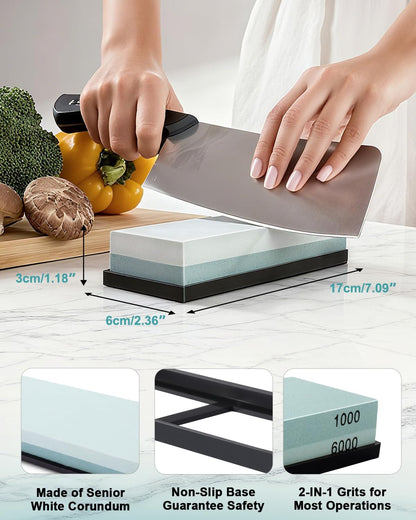 Knife Sharpening Stone 400/1000 Whetstone Sharpening Stone with Non-Slip Rubber Base for Kitchen, Hunting, and Pocket Knives or Blades