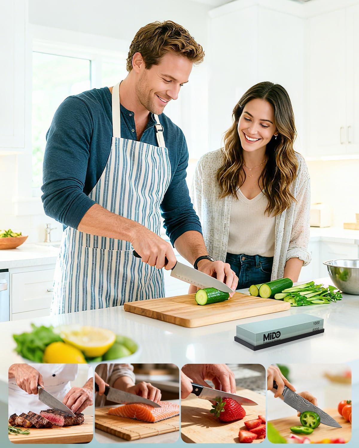 Knife Sharpening Stone 400/1000 Whetstone Sharpening Stone with Non-Slip Rubber Base for Kitchen, Hunting, and Pocket Knives or Blades
