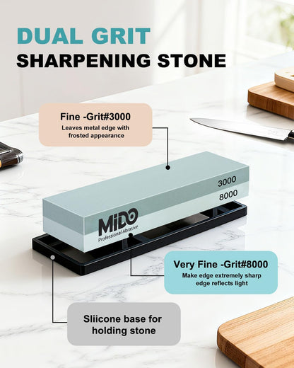 Knife Sharpening Stone 400/1000 Whetstone Sharpening Stone with Non-Slip Rubber Base for Kitchen, Hunting, and Pocket Knives or Blades