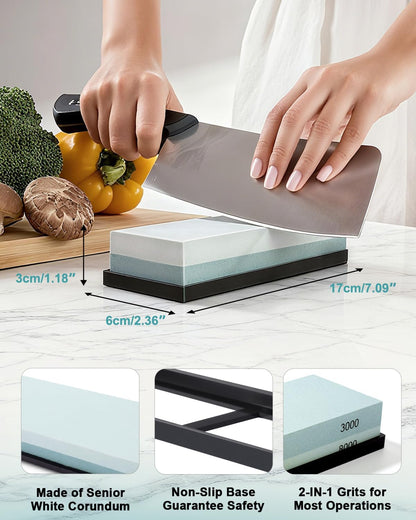 Knife Sharpening Stone 400/1000 Whetstone Sharpening Stone with Non-Slip Rubber Base for Kitchen, Hunting, and Pocket Knives or Blades