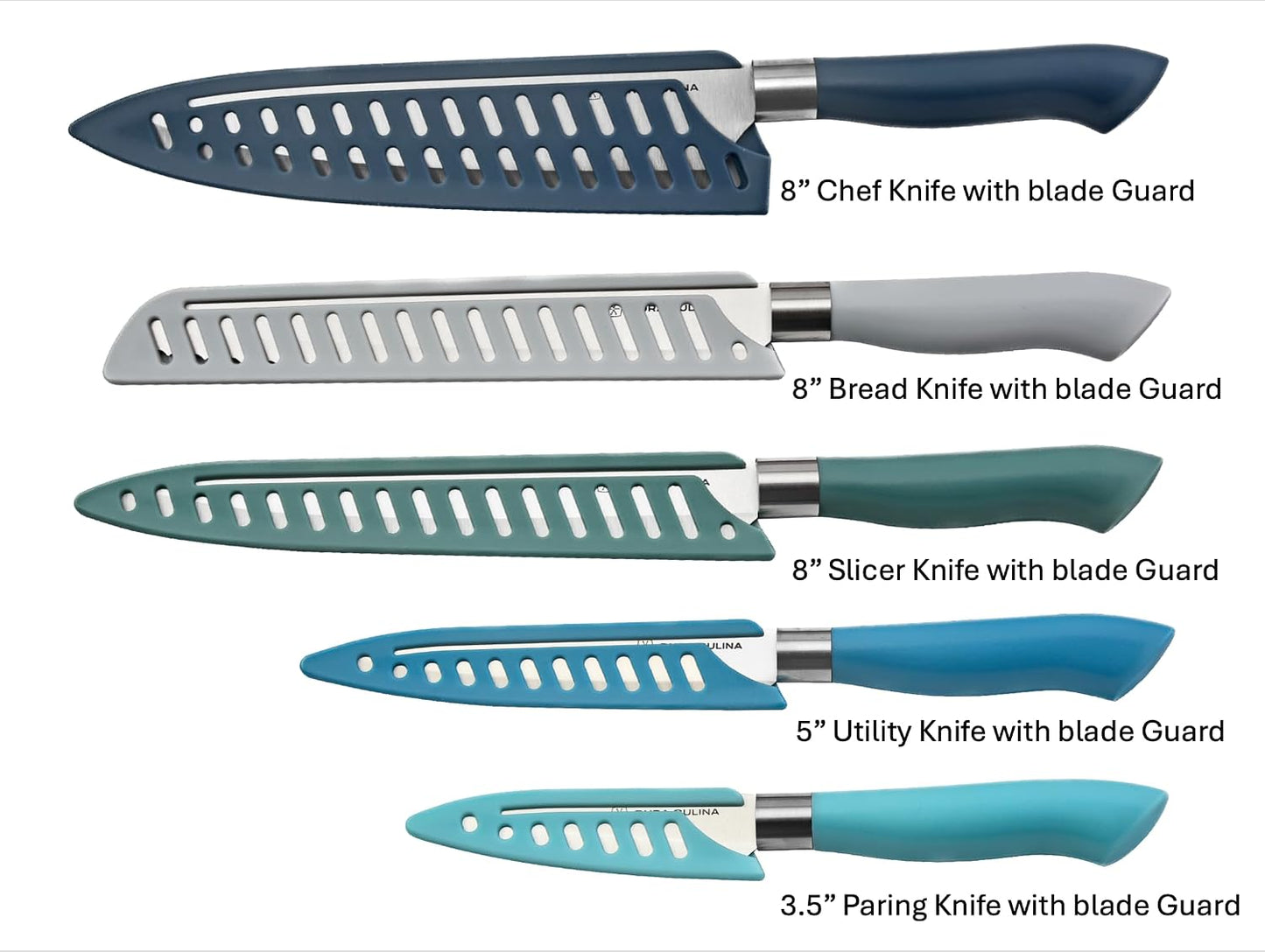14-Piece Color-Coded Knife & Cutting Board Set – Razor-Sharp Stainless Steel Blades with Blade Guards, 4 Multi-Color Flexible Cutting Mats