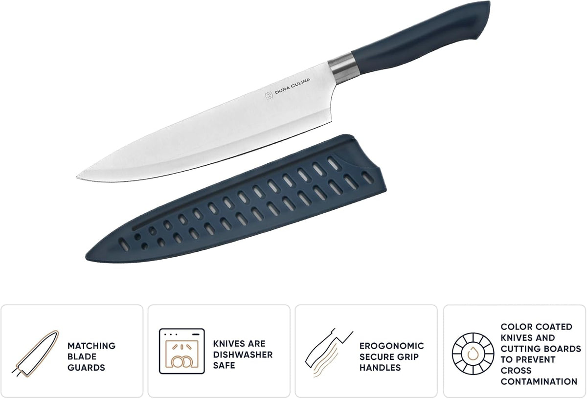 14-Piece Color-Coded Knife & Cutting Board Set – Razor-Sharp Stainless Steel Blades with Blade Guards, 4 Multi-Color Flexible Cutting Mats