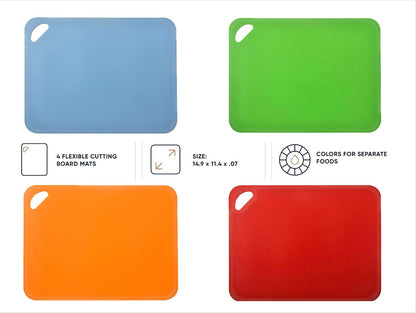 14-Piece Color-Coded Knife & Cutting Board Set – Razor-Sharp Stainless Steel Blades with Blade Guards, 4 Multi-Color Flexible Cutting Mats
