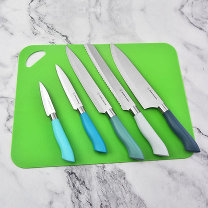 14-Piece Color-Coded Knife & Cutting Board Set – Razor-Sharp Stainless Steel Blades with Blade Guards, 4 Multi-Color Flexible Cutting Mats
