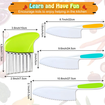 9 Pcs Kids Kitchen Knife Set, Kids Knives For Real Cooking With Cutting Board, Y Peeler, Crinkle Cutter, Sandwich Cutter, Serrated Edges Plastic Toddler Knife Kid Safe Knives