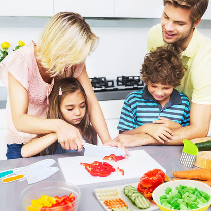 9 Pcs Kids Kitchen Knife Set, Kids Knives For Real Cooking With Cutting Board, Y Peeler, Crinkle Cutter, Sandwich Cutter, Serrated Edges Plastic Toddler Knife Kid Safe Knives