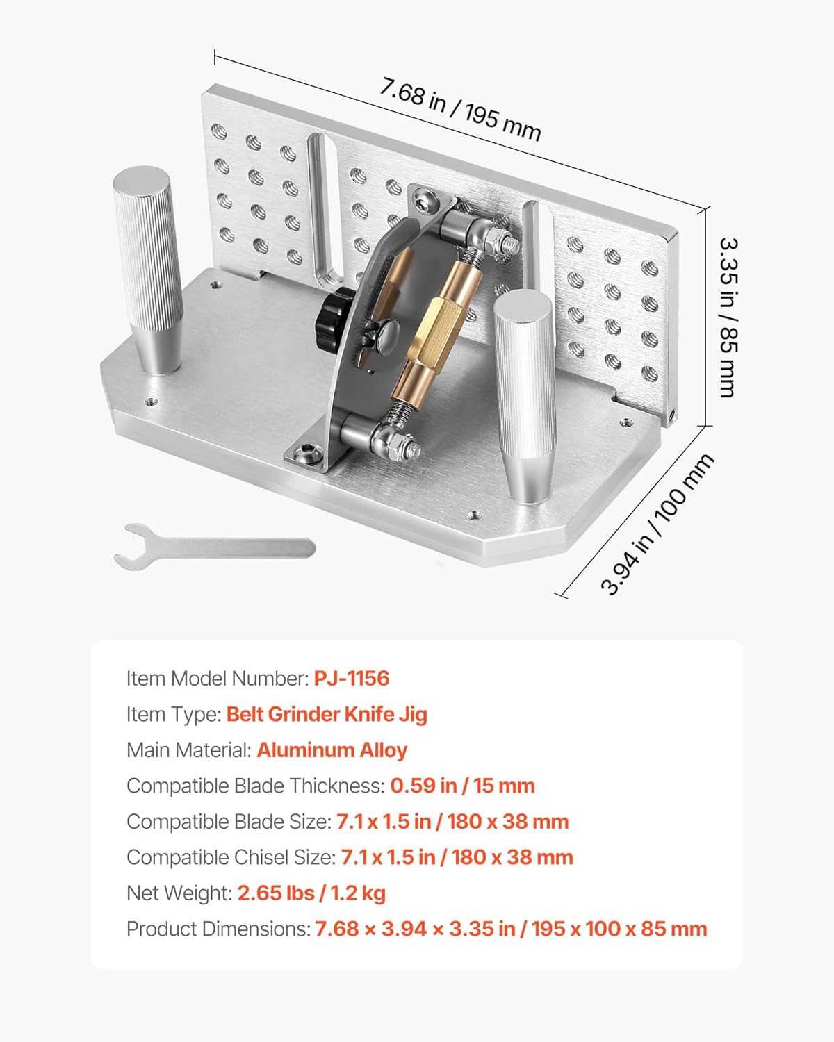 Belt Grinder Knife Jig, 85° - 115° Adjustable Belt Sander Knife Sharpening Jig with Dual Handles, 7.68" Long Sharpener Locator Compatible with Belt Sander, Bench Grinder, Sharpening Machine