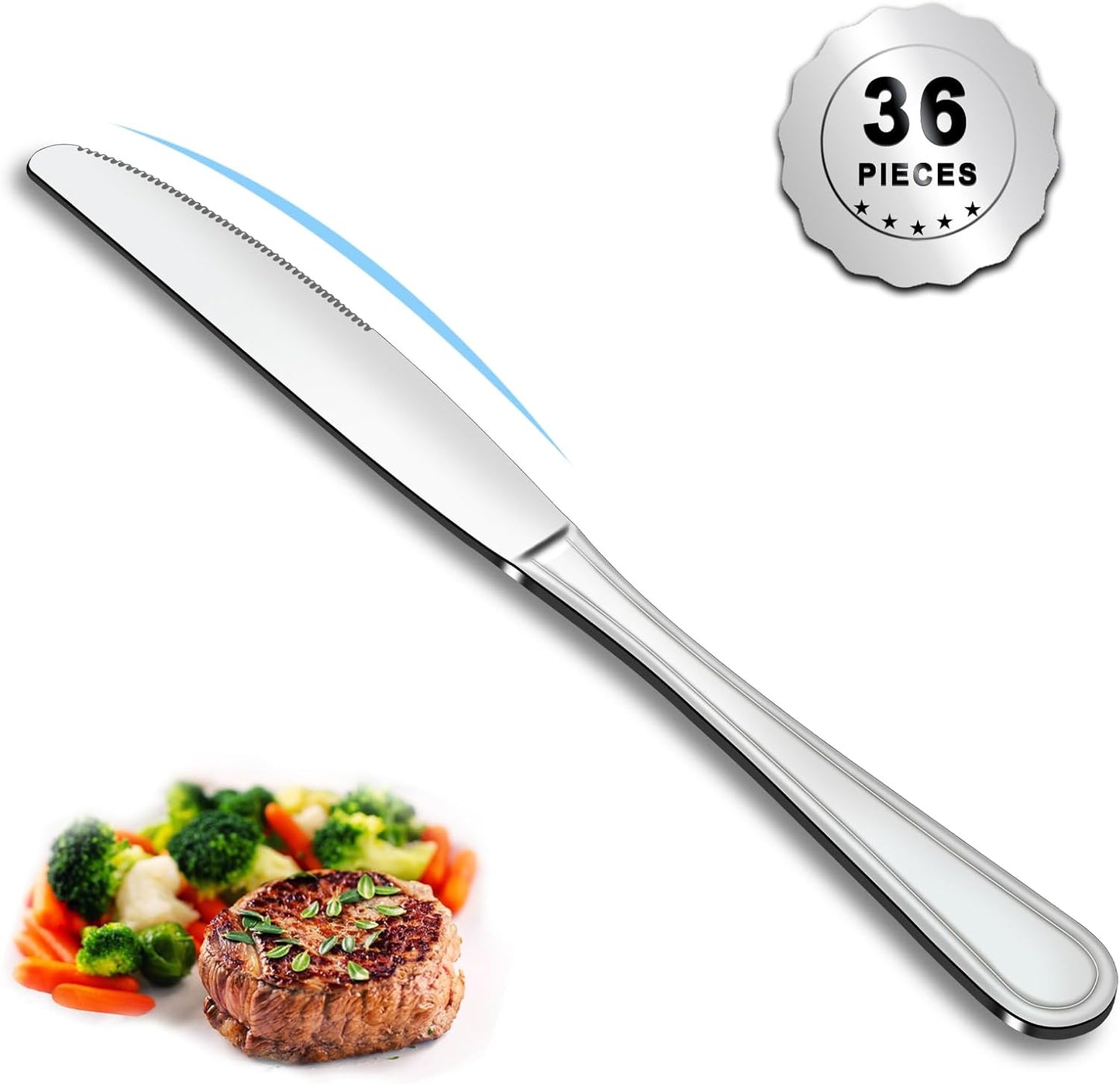 24 Pieces Knives Set - 9 Inches Dinner Knives, Butter Knife, Food Grade Stainless Steel Table Knife Set, Dishwasher Safe & Mirror Polished, Knife Silverware for Home/Restaurant/Kitchen