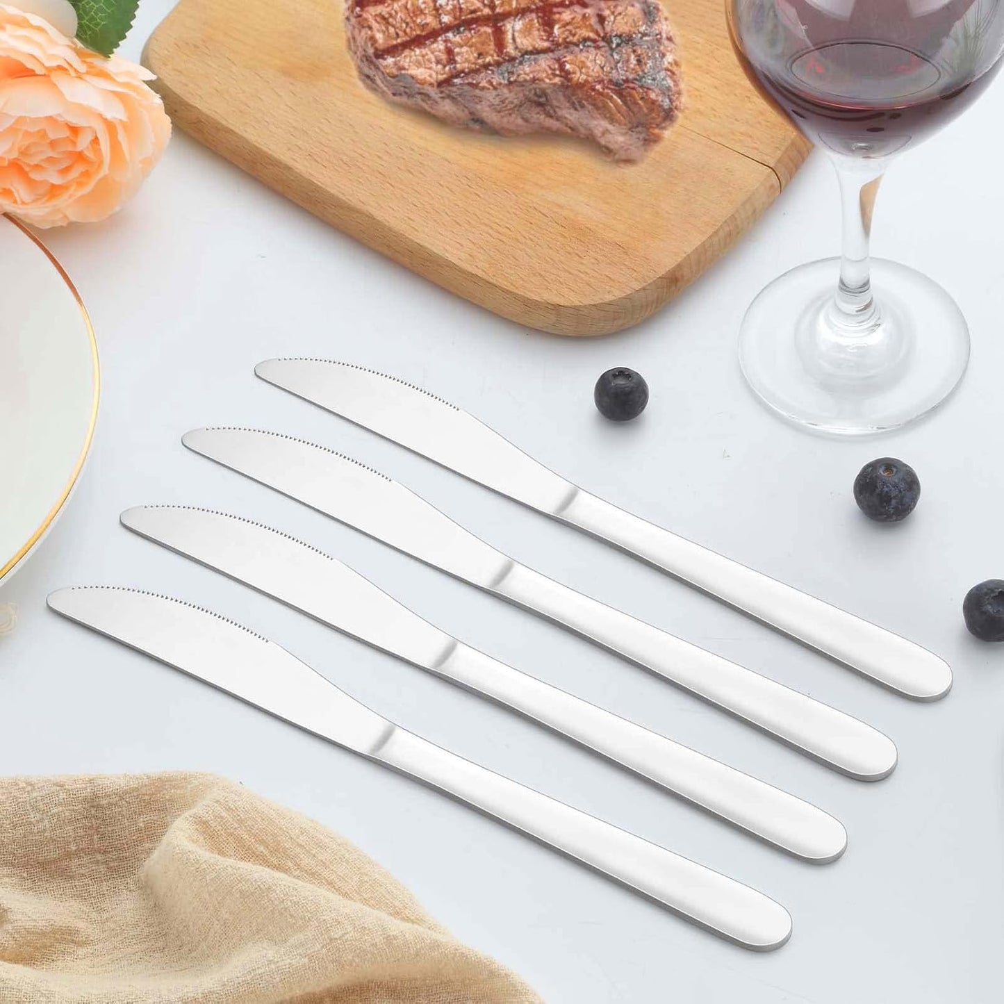 24 Pieces Knives Set - 9 Inches Dinner Knives, Butter Knife, Food Grade Stainless Steel Table Knife Set, Dishwasher Safe & Mirror Polished, Knife Silverware for Home/Restaurant/Kitchen