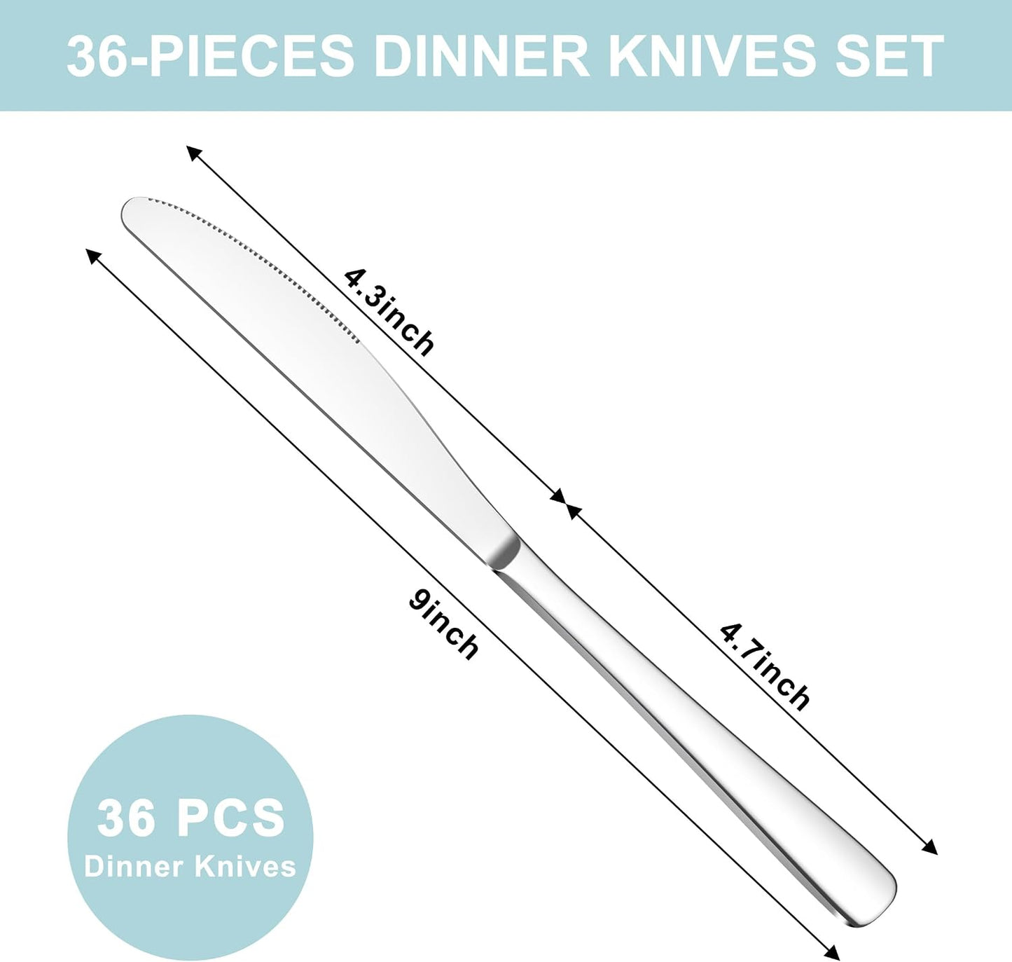 24 Pieces Knives Set - 9 Inches Dinner Knives, Butter Knife, Food Grade Stainless Steel Table Knife Set, Dishwasher Safe & Mirror Polished, Knife Silverware for Home/Restaurant/Kitchen