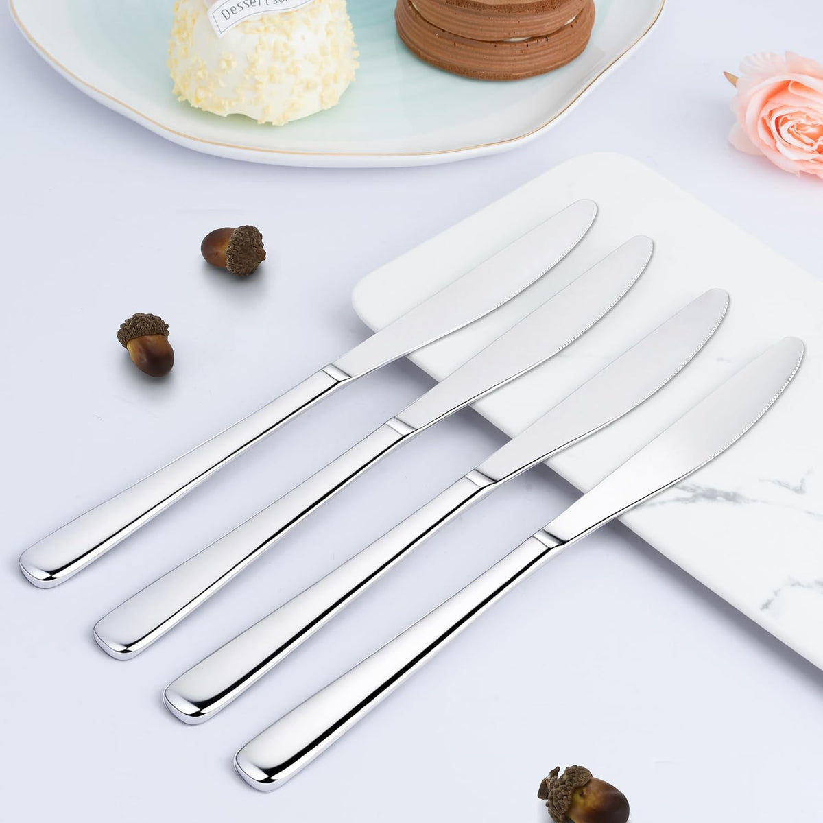 24 Pieces Knives Set - 9 Inches Dinner Knives, Butter Knife, Food Grade Stainless Steel Table Knife Set, Dishwasher Safe & Mirror Polished, Knife Silverware for Home/Restaurant/Kitchen