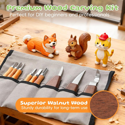Wood Carving Kit with Carrying Bag, 30PCS Wood Carving Tools | Whittling Kit Includes Carving Knives Carving Chisels Basswood Blocks Gloves, Woodworking Tools for Beginners DIY Hobbies