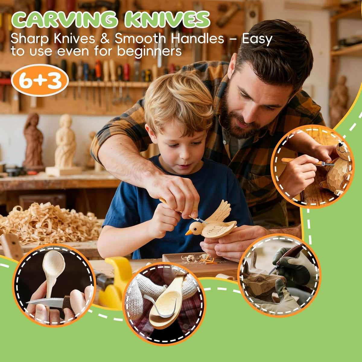 Wood Carving Kit with Carrying Bag, 30PCS Wood Carving Tools | Whittling Kit Includes Carving Knives Carving Chisels Basswood Blocks Gloves, Woodworking Tools for Beginners DIY Hobbies