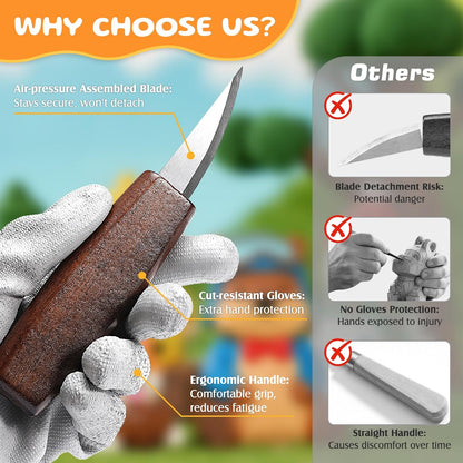 Wood Carving Kit with Carrying Bag, 30PCS Wood Carving Tools | Whittling Kit Includes Carving Knives Carving Chisels Basswood Blocks Gloves, Woodworking Tools for Beginners DIY Hobbies