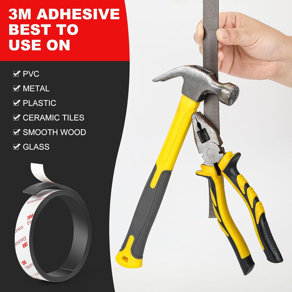 2 Pack Neodymium Magnetic Tape Strips, Flexible Strong Magnet Tape Strips (1'' Wide x 12'' Long) with 3M Adhesive Backing, Magnetic Strips Heavy Duty Perfect for Wall, DIY, Art & Fridge