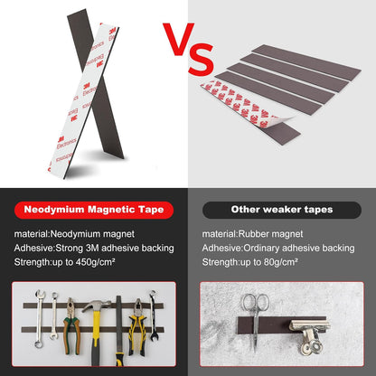 2 Pack Neodymium Magnetic Tape Strips, Flexible Strong Magnet Tape Strips (1'' Wide x 12'' Long) with 3M Adhesive Backing, Magnetic Strips Heavy Duty Perfect for Wall, DIY, Art & Fridge