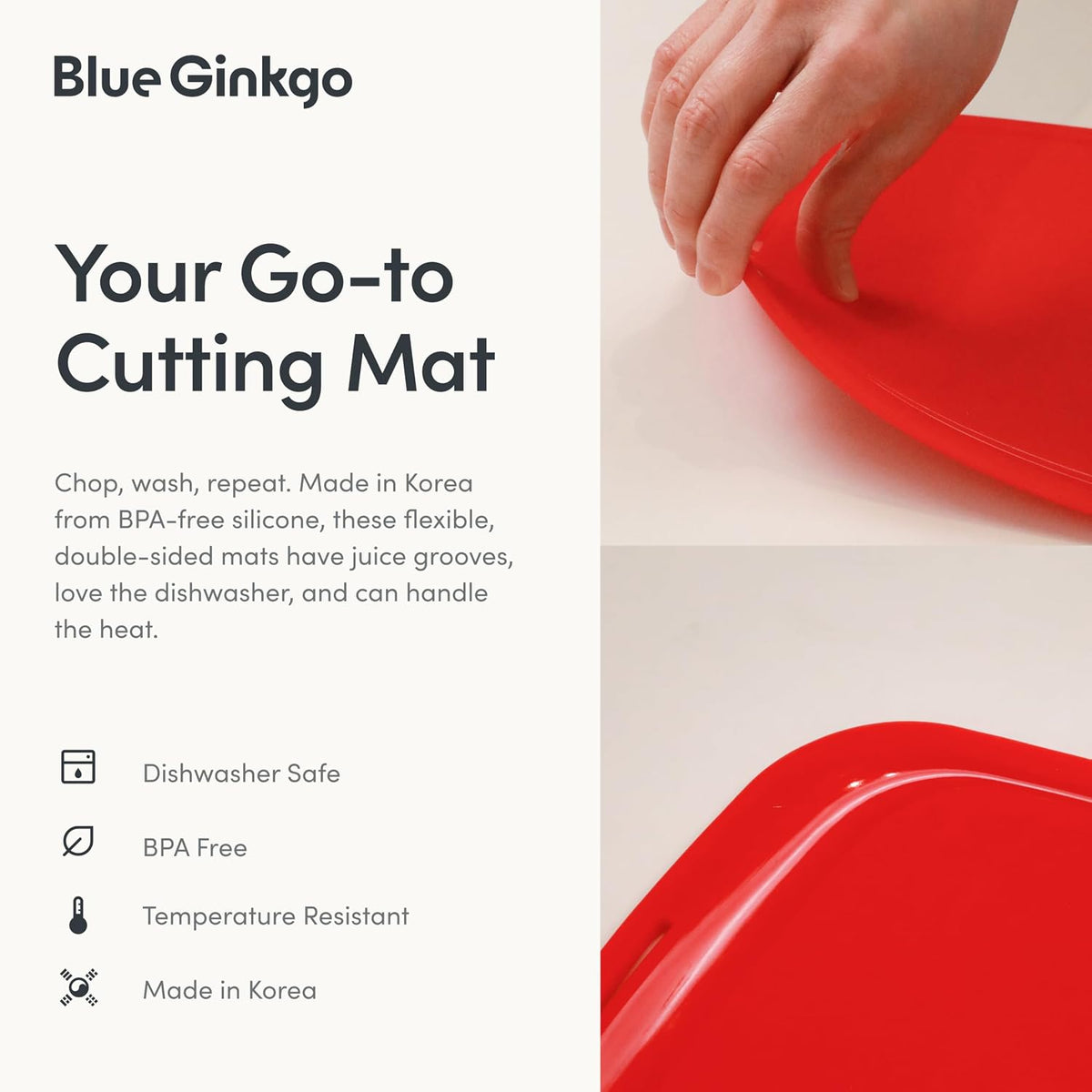 Silicone Cutting Board, Medium, Made in Korea, Red