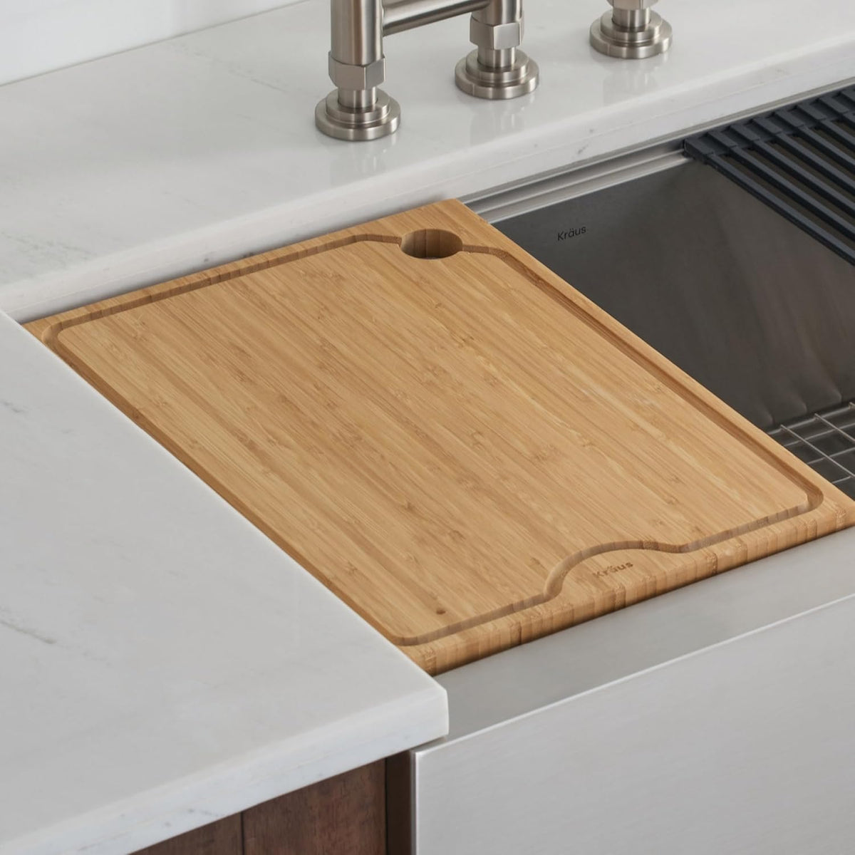 Kore Solid Bamboo Cutting Board for Workstation Kitchen Sink (16 3/4 in. x 12 in.), KCB-WS103BB