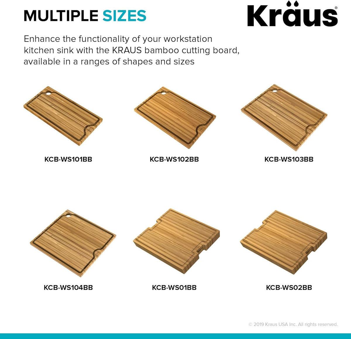 Kore Solid Bamboo Cutting Board for Workstation Kitchen Sink (16 3/4 in. x 12 in.), KCB-WS103BB