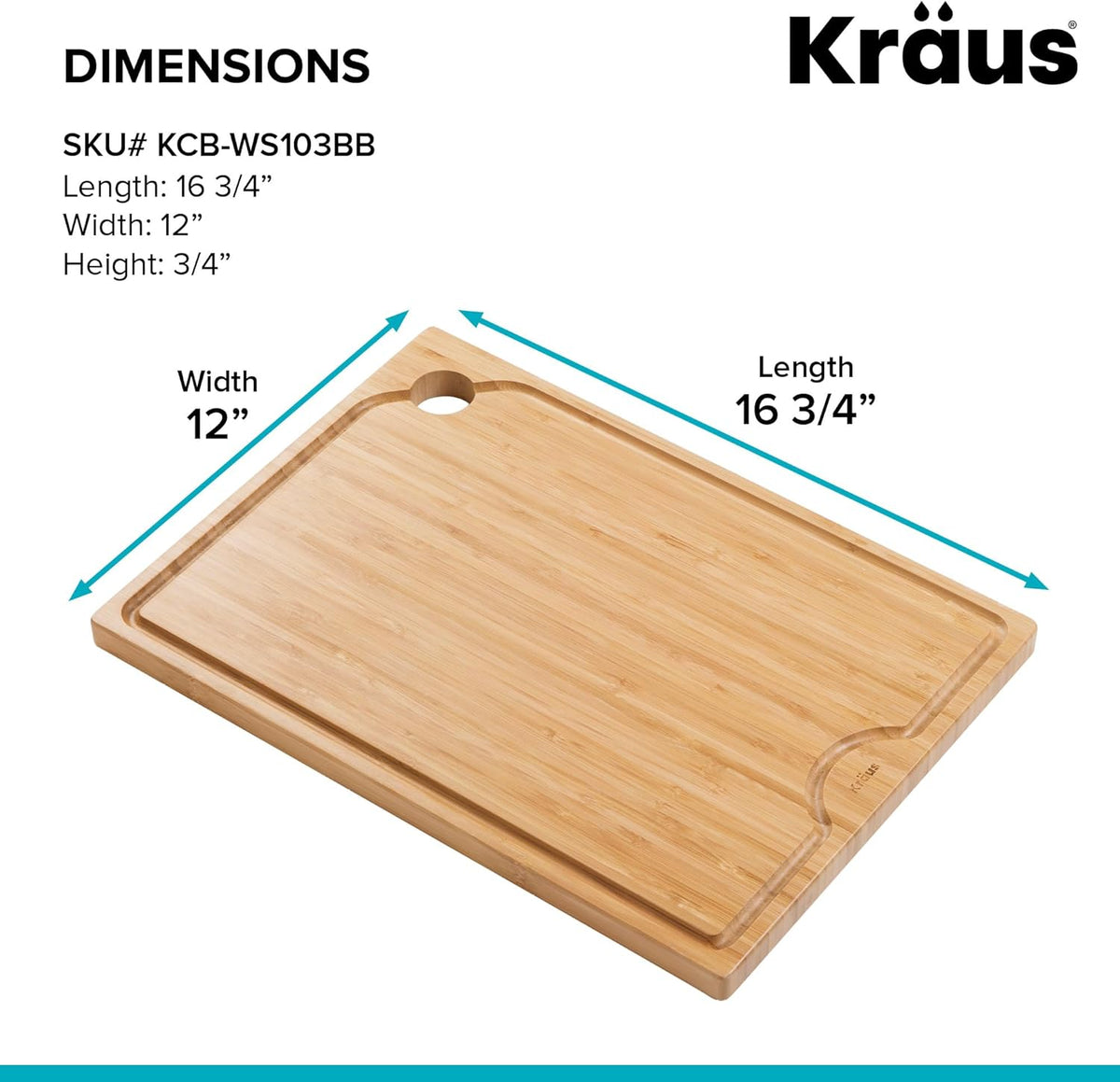 Kore Solid Bamboo Cutting Board for Workstation Kitchen Sink (16 3/4 in. x 12 in.), KCB-WS103BB