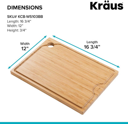 Kore Solid Bamboo Cutting Board for Workstation Kitchen Sink (16 3/4 in. x 12 in.), KCB-WS103BB
