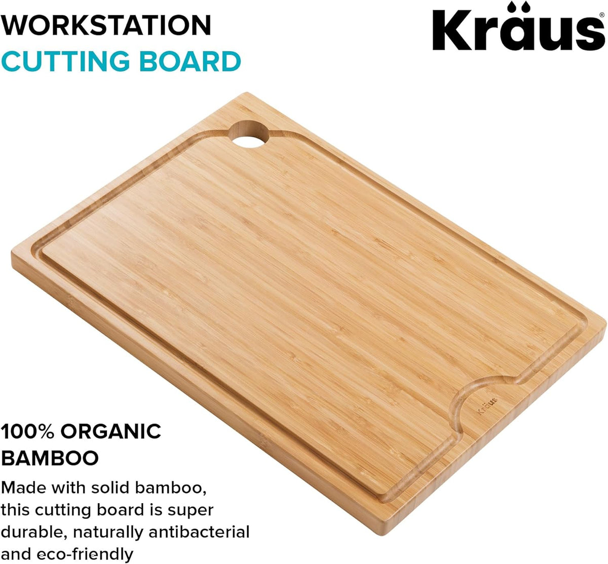 Kore Solid Bamboo Cutting Board for Workstation Kitchen Sink (16 3/4 in. x 12 in.), KCB-WS103BB