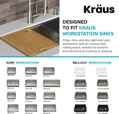 Kore Solid Bamboo Cutting Board for Workstation Kitchen Sink (16 3/4 in. x 12 in.), KCB-WS103BB