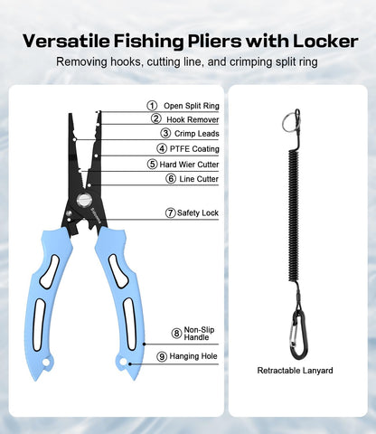 Pro Fishing Gear and Equipment Tools Accessories Kit with Fishing Pliers Fillet Knife Scissors Fish Lip Gripper Fish Ruler Fishing Gifts for Men Saltwater Fishing Fly Fishing Ice Fishing