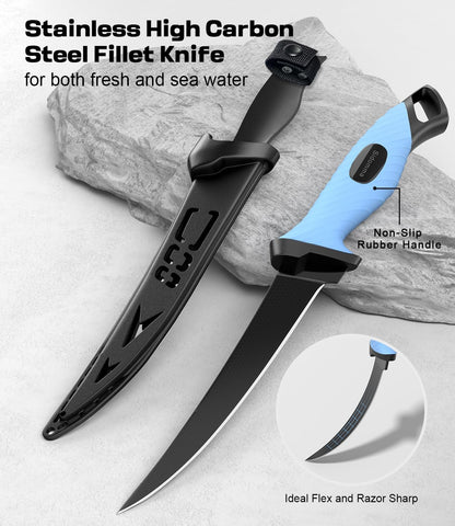 Pro Fishing Gear and Equipment Tools Accessories Kit with Fishing Pliers Fillet Knife Scissors Fish Lip Gripper Fish Ruler Fishing Gifts for Men Saltwater Fishing Fly Fishing Ice Fishing