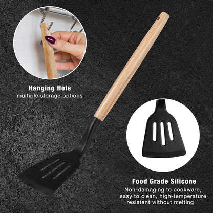 19PCS Green Kitchen Cooking Utensils Set Kitchen Tools Set | 6 Stainless Steel Knives, 11 Silicone Utensils with 1 Cutting Board, Ideal for Apartment
