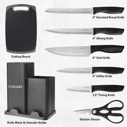 19PCS Green Kitchen Cooking Utensils Set Kitchen Tools Set | 6 Stainless Steel Knives, 11 Silicone Utensils with 1 Cutting Board, Ideal for Apartment