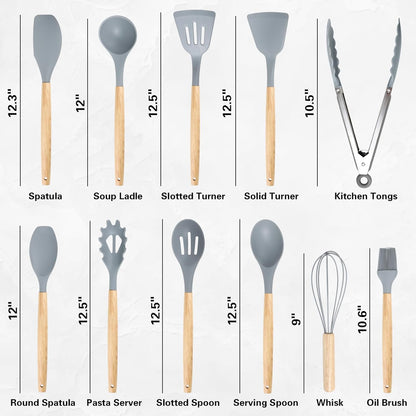 19PCS Green Kitchen Cooking Utensils Set Kitchen Tools Set | 6 Stainless Steel Knives, 11 Silicone Utensils with 1 Cutting Board, Ideal for Apartment