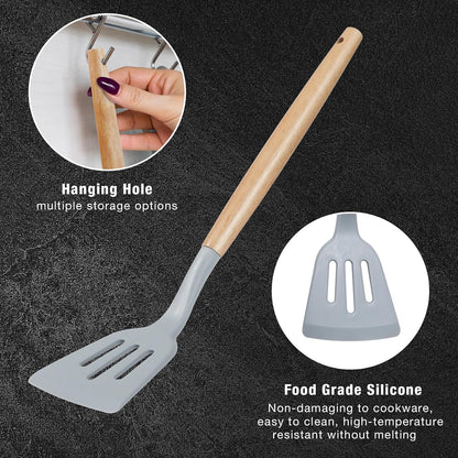 19PCS Green Kitchen Cooking Utensils Set Kitchen Tools Set | 6 Stainless Steel Knives, 11 Silicone Utensils with 1 Cutting Board, Ideal for Apartment