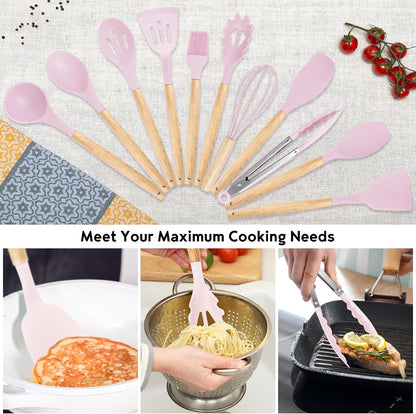 19PCS Green Kitchen Cooking Utensils Set Kitchen Tools Set | 6 Stainless Steel Knives, 11 Silicone Utensils with 1 Cutting Board, Ideal for Apartment