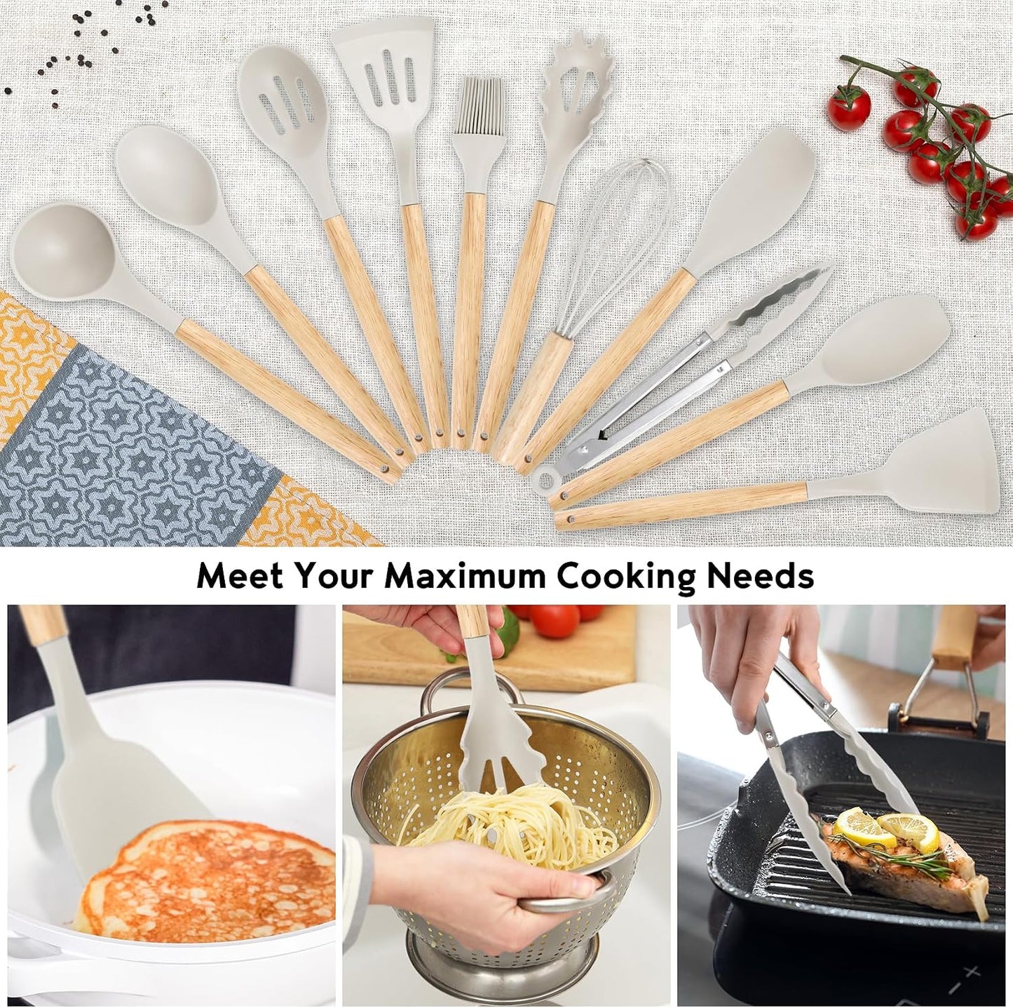 19PCS Green Kitchen Cooking Utensils Set Kitchen Tools Set | 6 Stainless Steel Knives, 11 Silicone Utensils with 1 Cutting Board, Ideal for Apartment