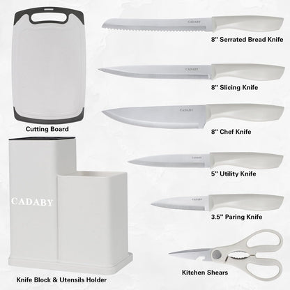 19PCS Green Kitchen Cooking Utensils Set Kitchen Tools Set | 6 Stainless Steel Knives, 11 Silicone Utensils with 1 Cutting Board, Ideal for Apartment