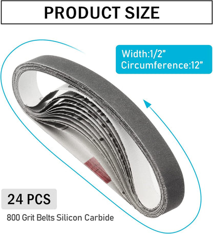 1/2x12 400 Medium Grit Belts for Work Sharp Knife & Tool Sharpener, 24 PCS | Replacement Sanding Belt, 1/2 x 12 Inch, Fits WSKTS & WSKTS-KT/Mk.1 & Mk.2