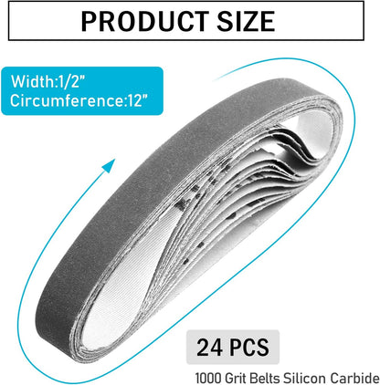1/2x12 400 Medium Grit Belts for Work Sharp Knife & Tool Sharpener, 24 PCS | Replacement Sanding Belt, 1/2 x 12 Inch, Fits WSKTS & WSKTS-KT/Mk.1 & Mk.2