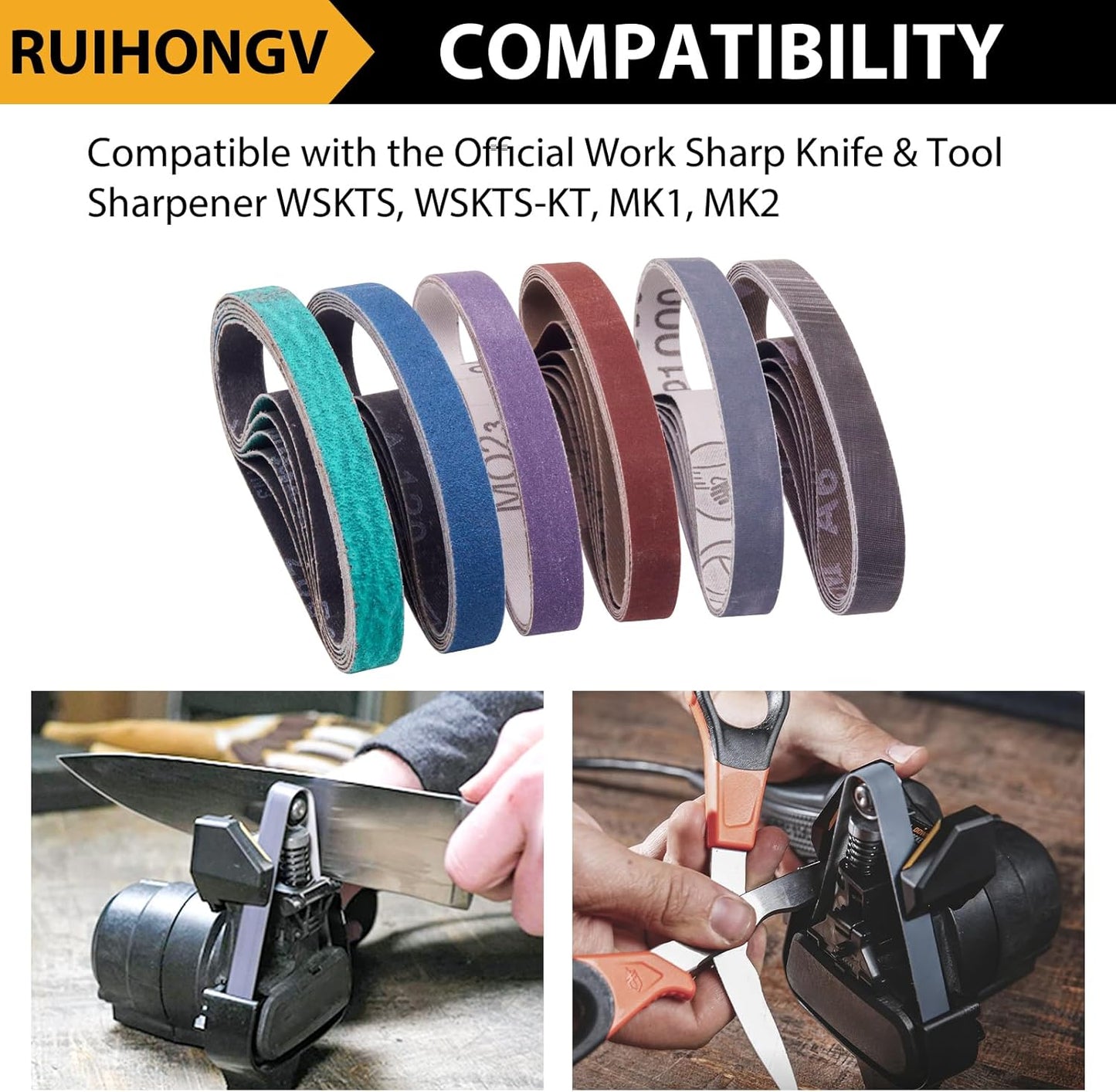 1/2x12 400 Medium Grit Belts for Work Sharp Knife & Tool Sharpener, 24 PCS | Replacement Sanding Belt, 1/2 x 12 Inch, Fits WSKTS & WSKTS-KT/Mk.1 & Mk.2