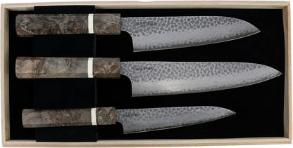 Cold Steel Japanese VG-10 Damascus 3-Piece Kitchen Knife Set – VG-10 Steel Chef Knives with Damascus Pattern for Precision Cutting & Kitchen Use