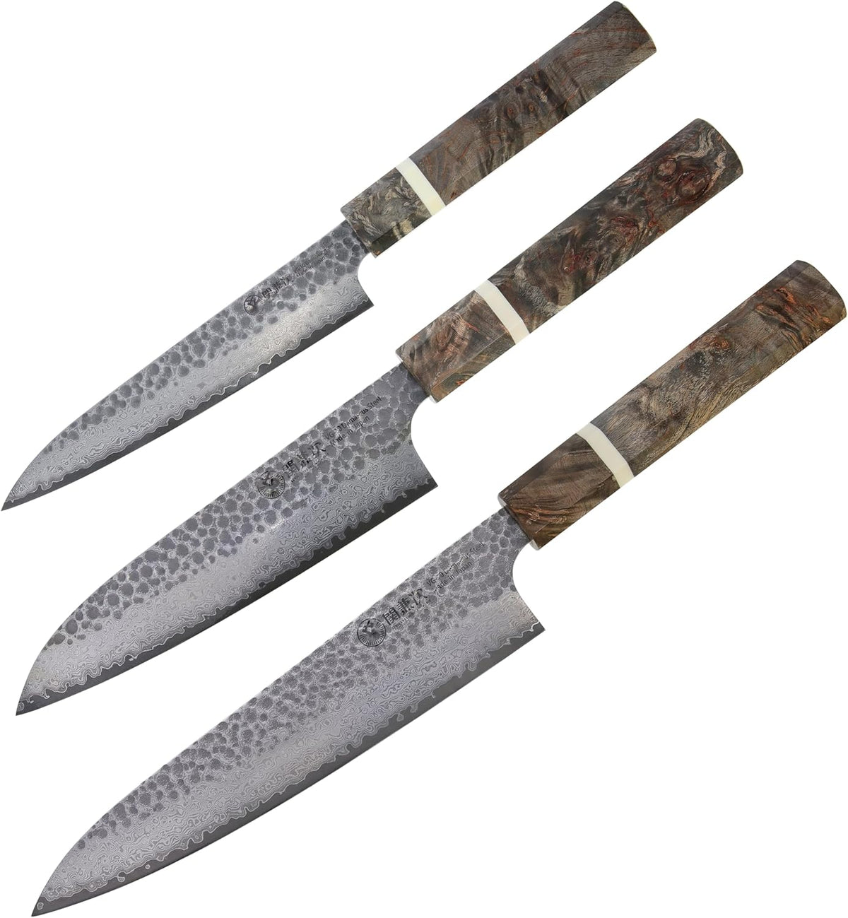 Cold Steel Japanese VG-10 Damascus 3-Piece Kitchen Knife Set – VG-10 Steel Chef Knives with Damascus Pattern for Precision Cutting & Kitchen Use
