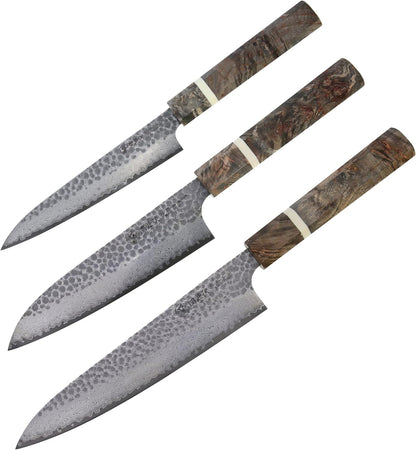 Cold Steel Japanese VG-10 Damascus 3-Piece Kitchen Knife Set – VG-10 Steel Chef Knives with Damascus Pattern for Precision Cutting & Kitchen Use