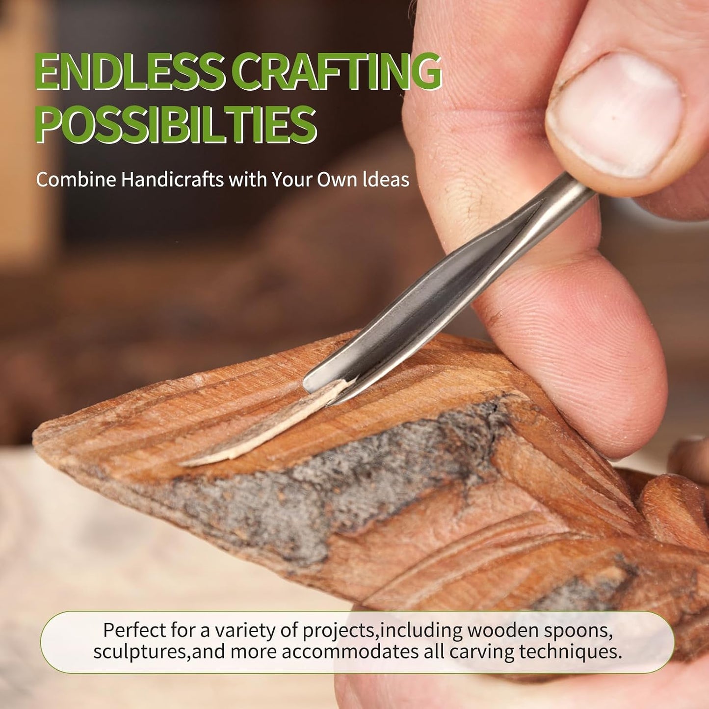 Wood Carving Kit - 15Pcs Wood Carving Tools Set,Carving Knife Set with 5Pcs Chisel Knives,5Pcs Detail Carving Knives,1Pc Folding Saw,1Pc Carpenter Clamp,Wood Chisel Sets for Beginners Adults Kids