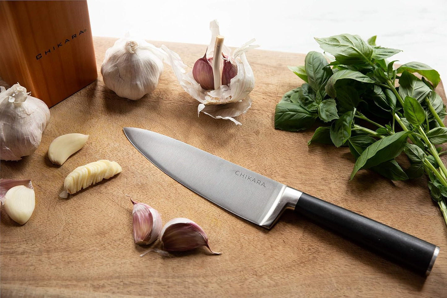 Chikara Series Forged 5-Piece Japanese Knife Set, Black - Premium Cutlery Set with 420J Stainless Steel Kitchen Knives and Toffee Bamboo Block