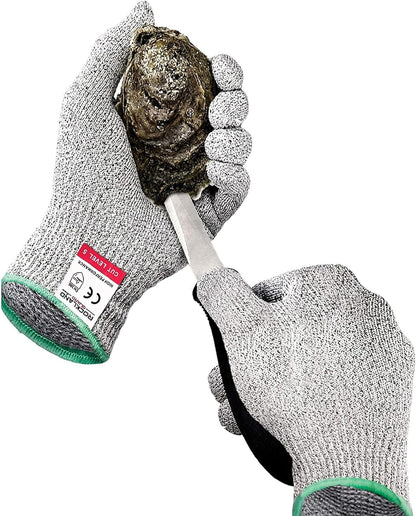 Professional Oyster Shucking Kit - 3.5” Heavy Duty Stainless Steel Oyster Shucking Knife and Level 5 Cut Resistant Gloves, Clam Opener Shucker and Seafood Tool Gift Set, Large